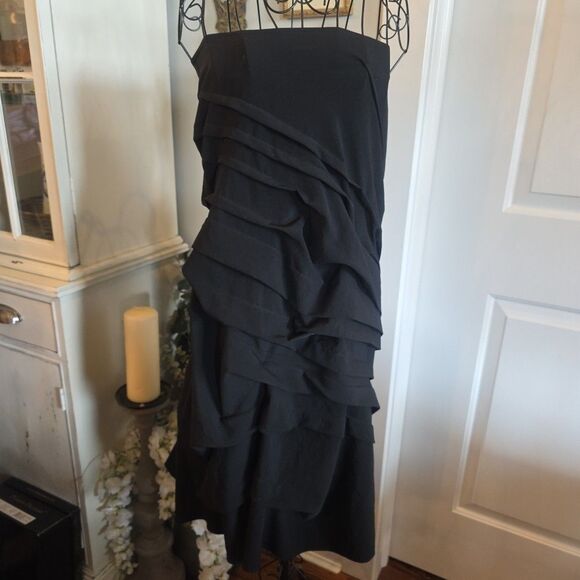 SYLVIA HEISE Strapless Black Ruched Cocktail Dress Sz 8 German Couture Party LBD - Picture 1 of 10